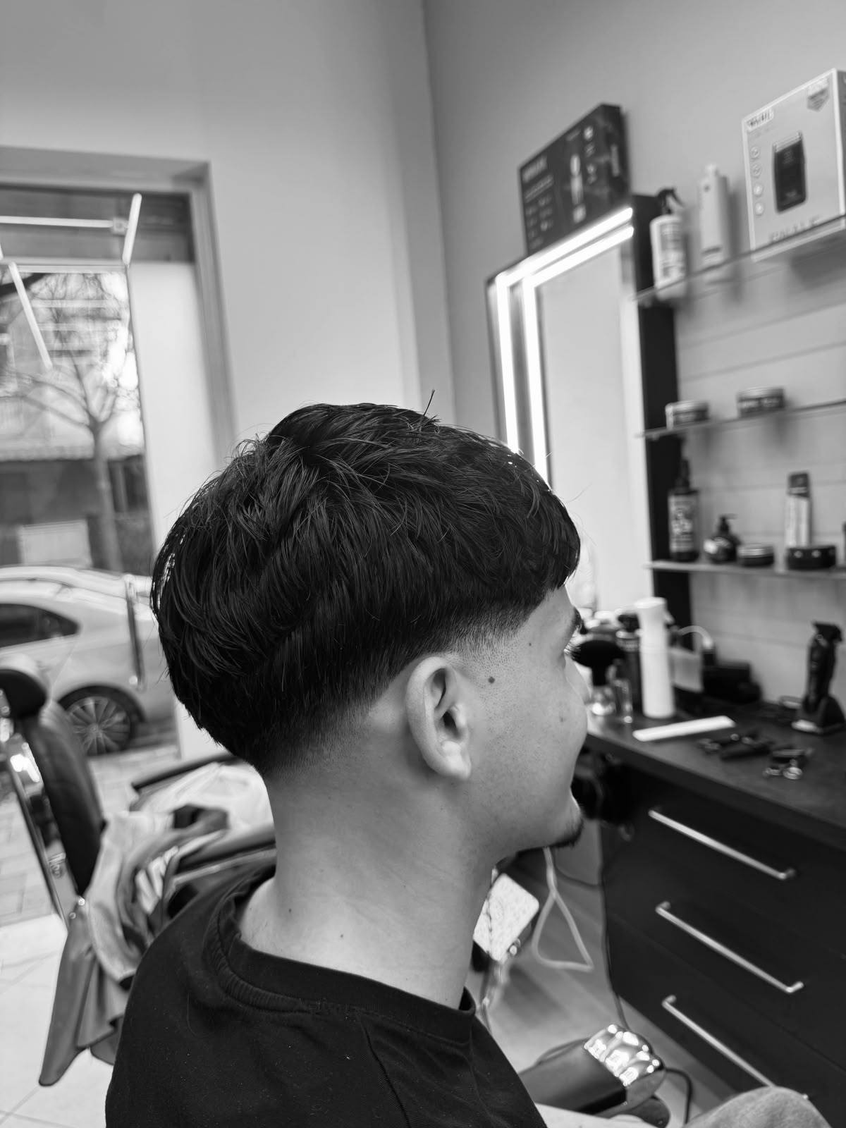Downtown Trim client with a textured fringe crop, part of the about us collage